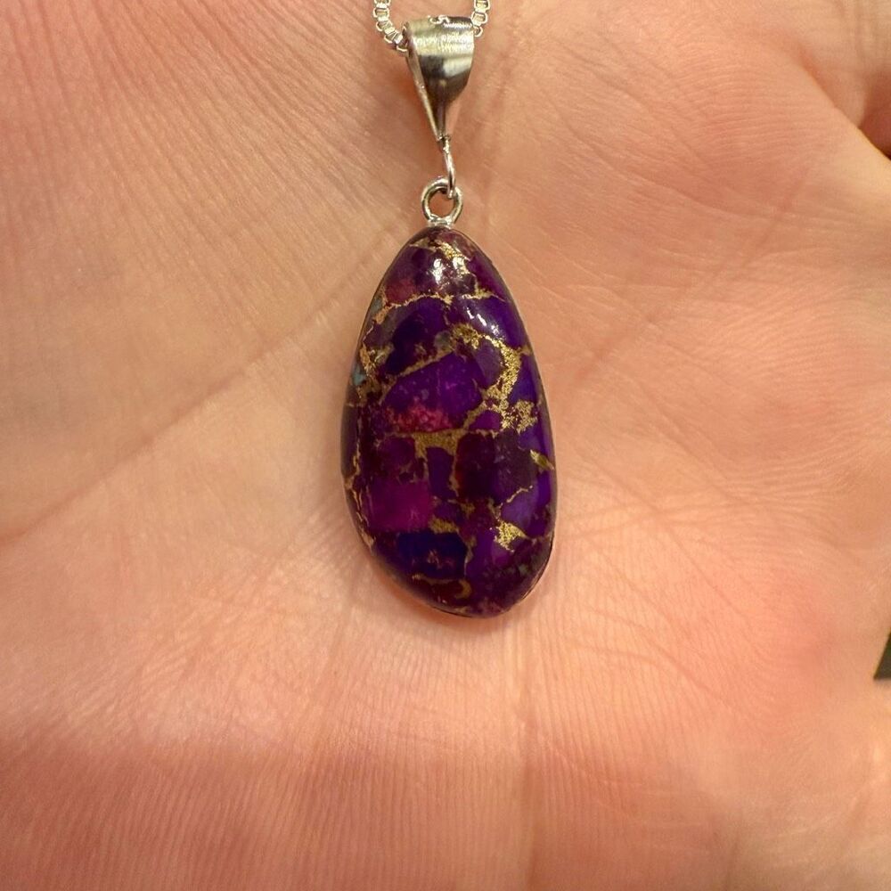 Southwestern Mojave Purple Copper Turquoise Pendant Necklace Sterling Silver